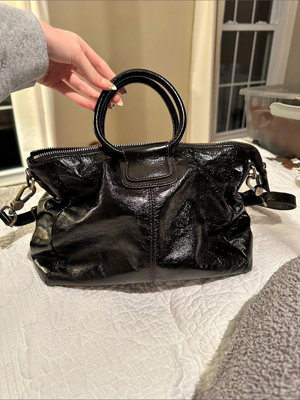 Hobo Black Patent Satchel Shoulder Bag